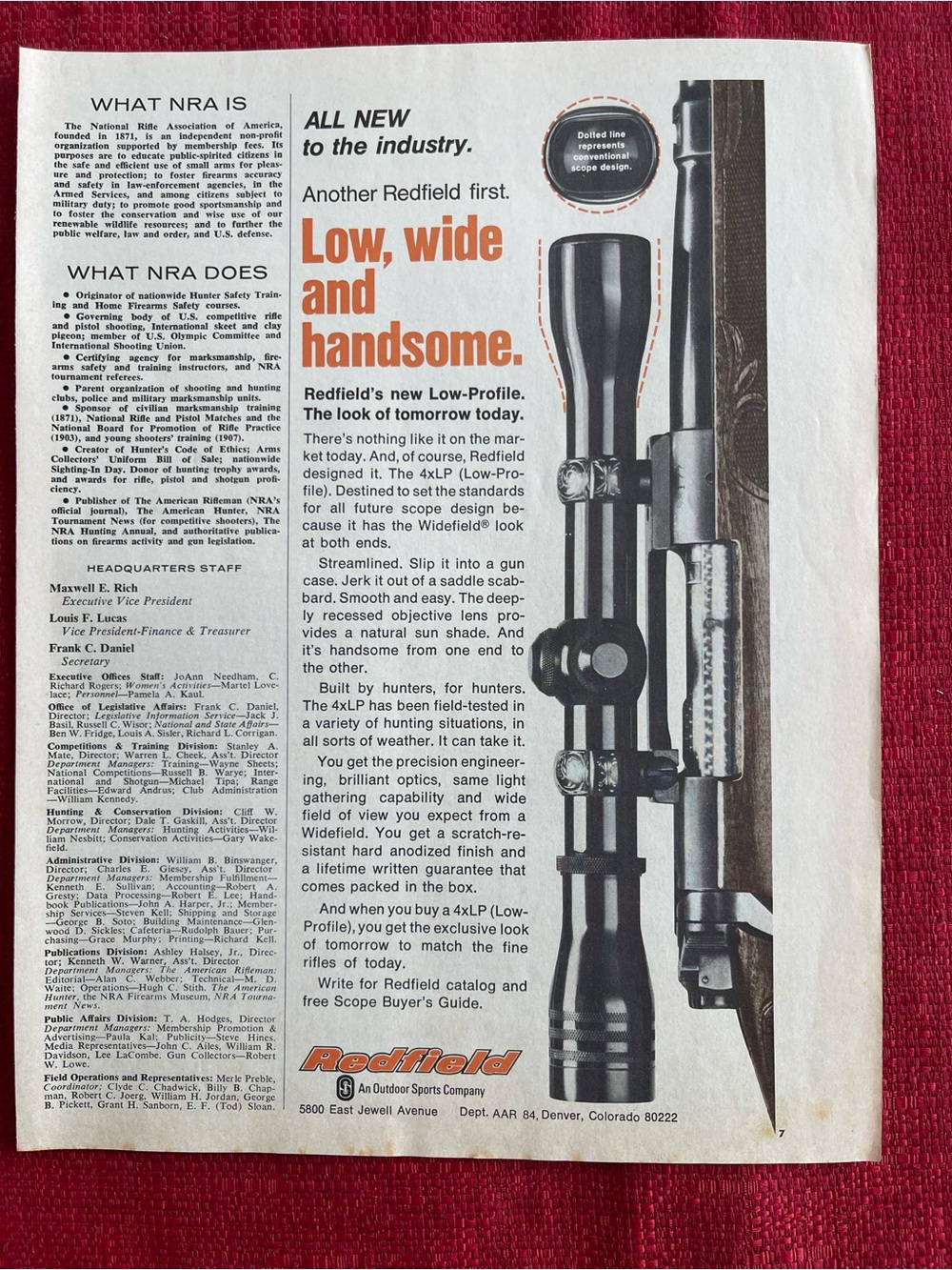 1974 Redfield Scope 4X LP low profile Vintage Print Ad